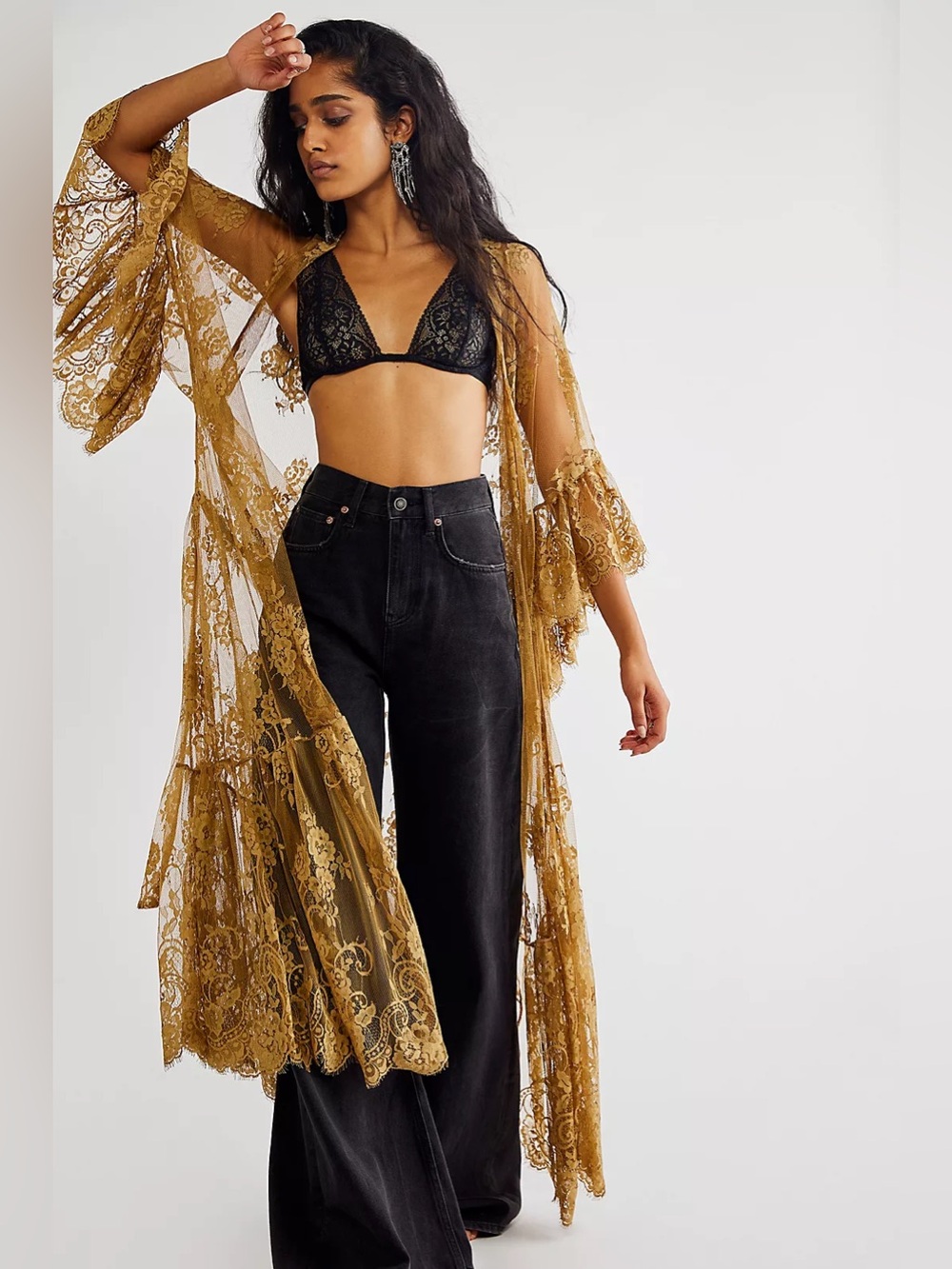 Free People Barbara Lace Kimono in Tobacco